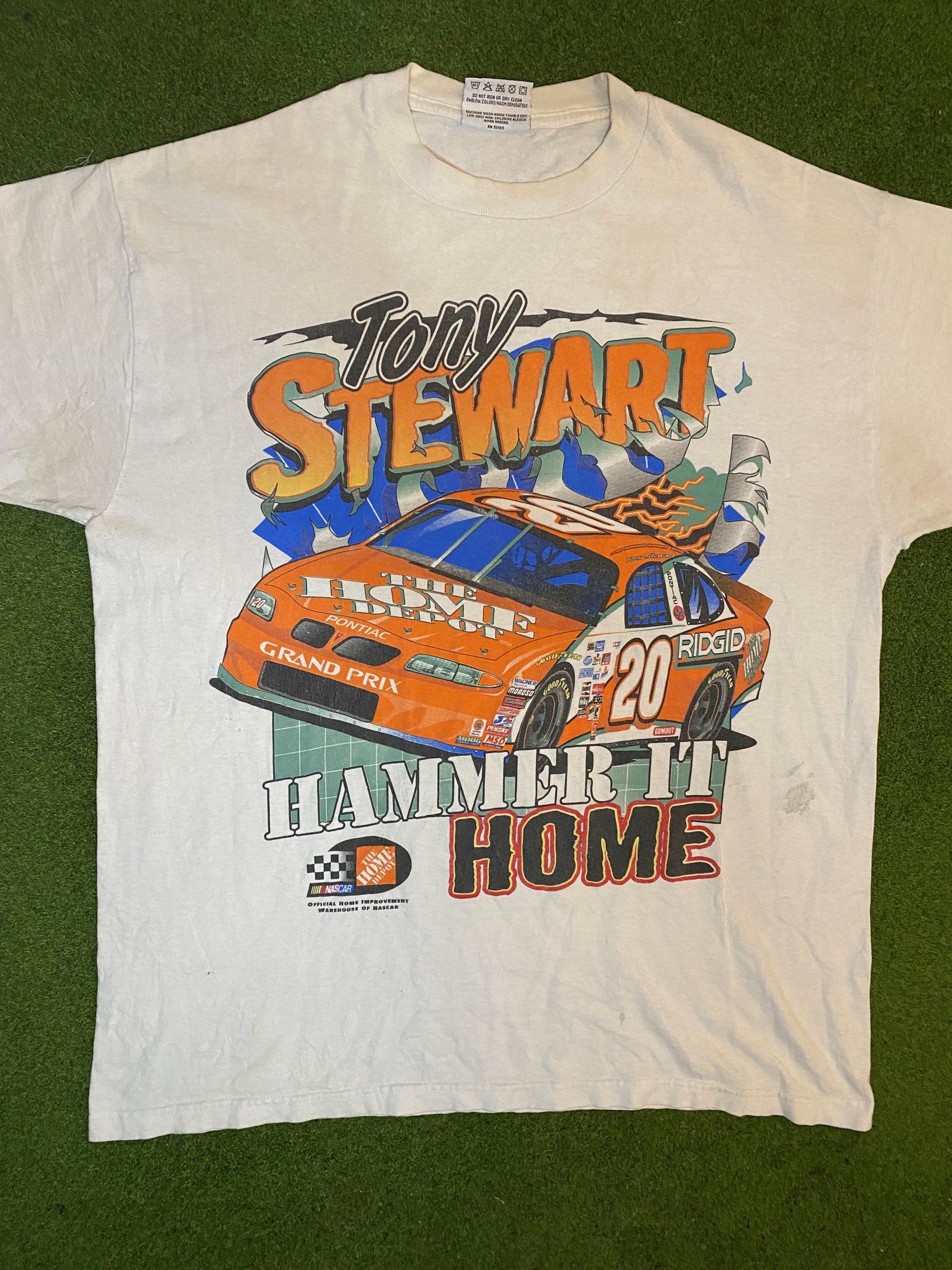 1999 Tony Stewart - Home Depot - Double Sided - Vintage NASCAR T-Shirt (Large) 