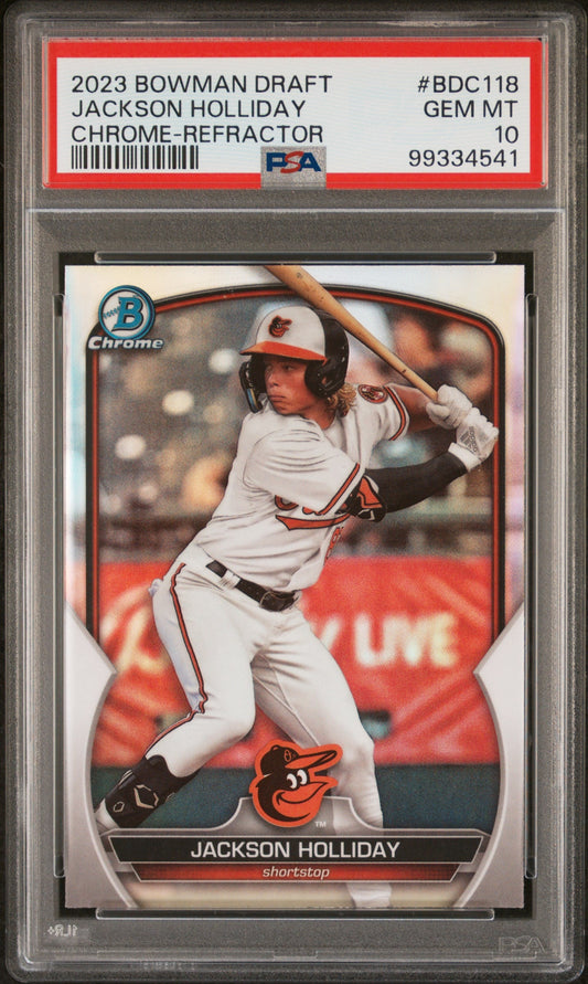 Graded 2023 Topps Bowman Draft Jackson Holliday #BDC118 Chrome Refractor Rookie RC Baseball Card PSA 10 Gem Mint