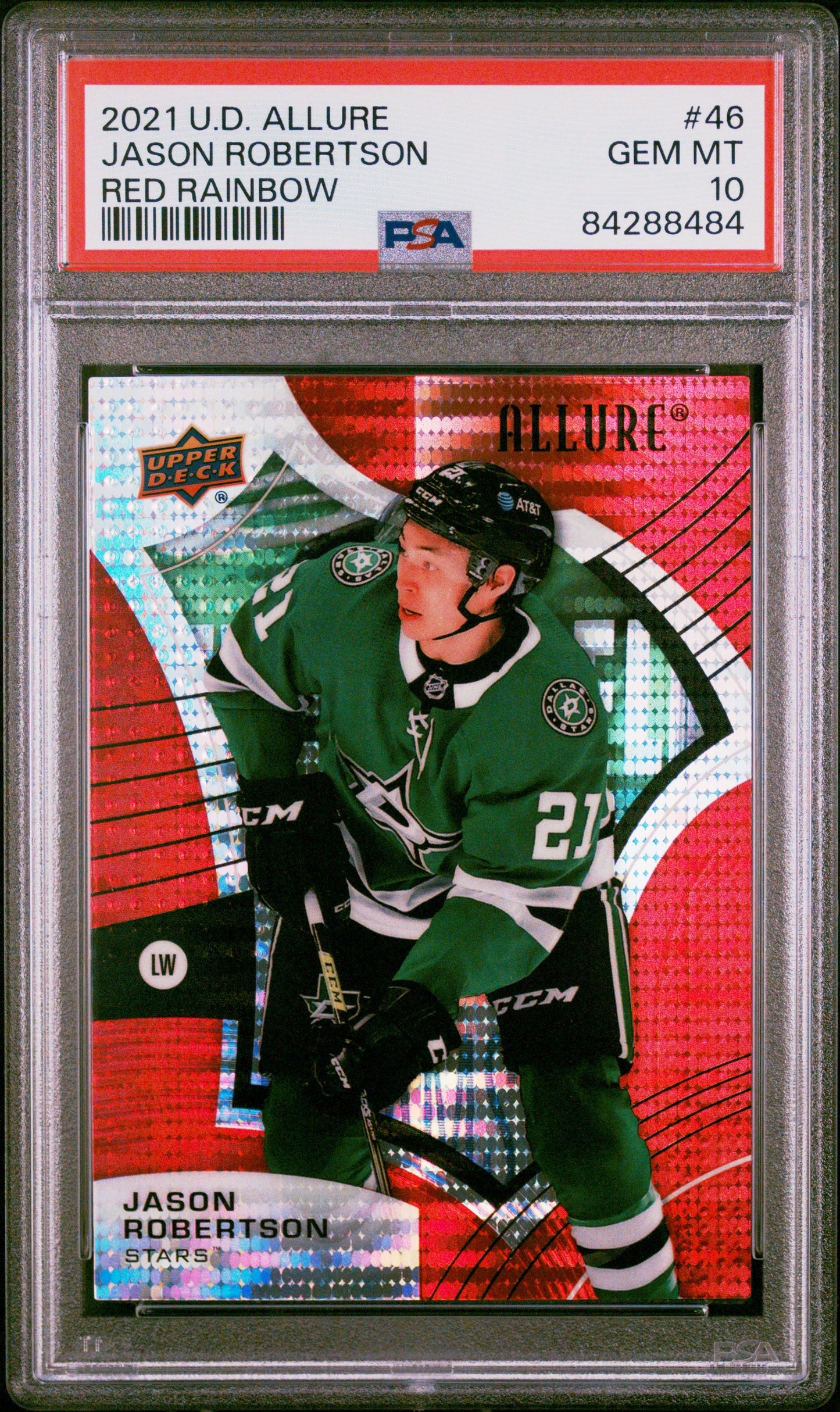 Graded 2021 Upper Deck Allure Jason Robertson #46 Red Rainbow Hockey Card PSA 10 Gem Mint