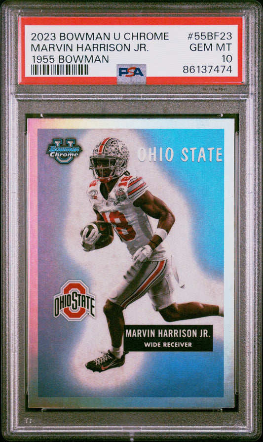Graded 2023 Topps Bowman U Chrome Marvin Harrison Jr #55BF23 1955 Bowman Rookie RC Football Card PSA 10 Gem Mint