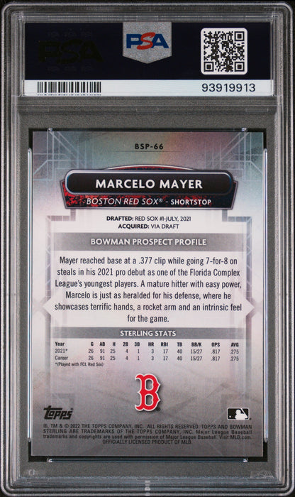 Graded 2022 Topps Bowman Sterling Marcelo Mayer #BSP66 Rookie RC Baseball Card PSA 10 Gem Mint