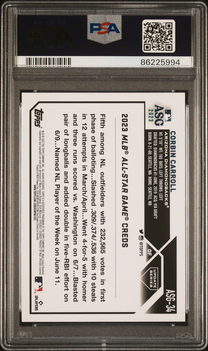 Graded 2023 Topps Update Corbin Carroll #ASG34 All Star Game Rookie RC Baseball Card PSA 10 Gem Mint