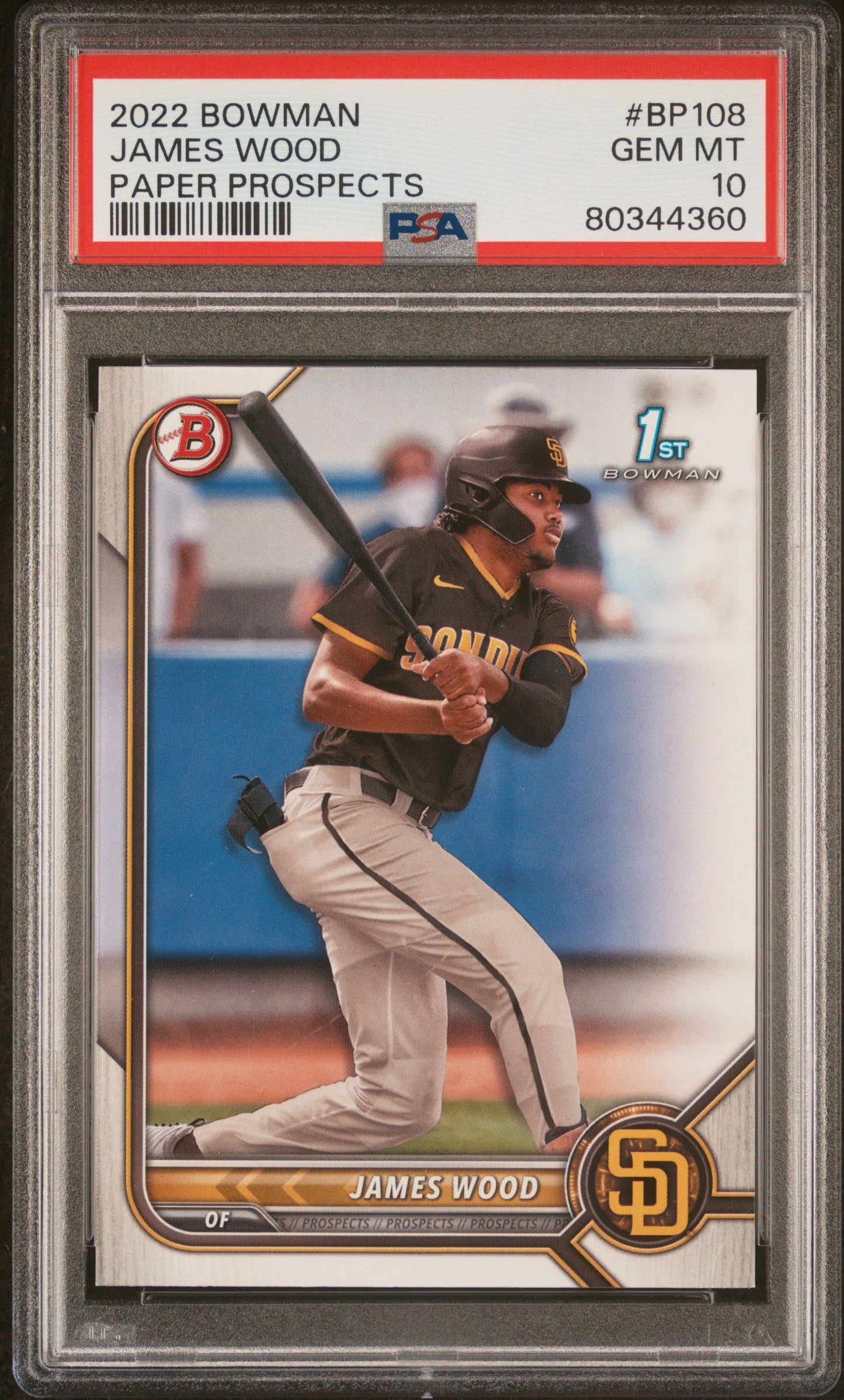 Graded 2022 Topps Bowman James Wood #BP108 Paper Prospects Rookie RC Baseball Card PSA 10 Gem Mint