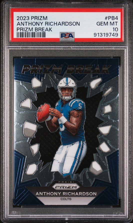 Graded 2023 Panini Prizm Anthony Richardson #PB4 Prizm Break Rookie RC Football Card PSA 10 Gem Mint