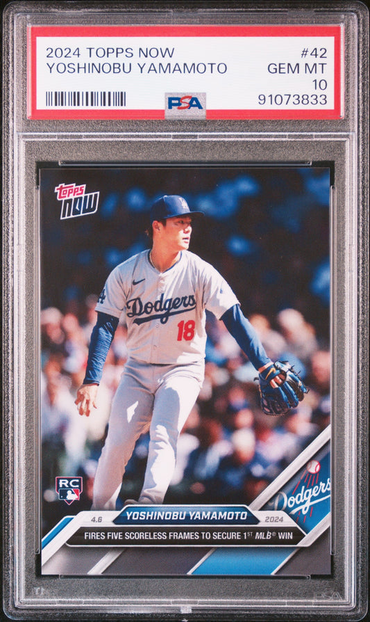 Graded 2024 Topps Now Yoshinobu Yamamoto #42 Rookie RC Baseball Card PSA 10 Gem Mint