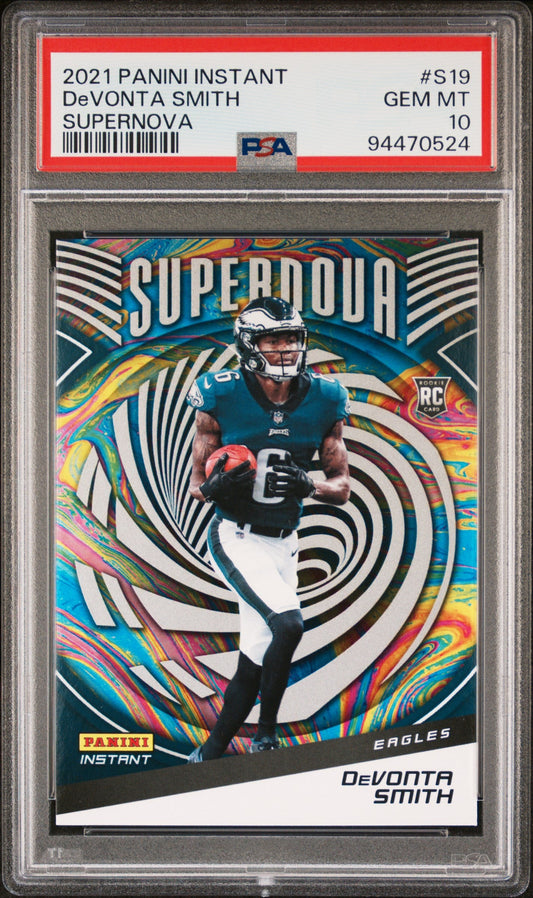 Graded 2021 Panini Instant Devonta Smith #S19 Supernova Rookie RC Football Card PSA 10 Gem Mint