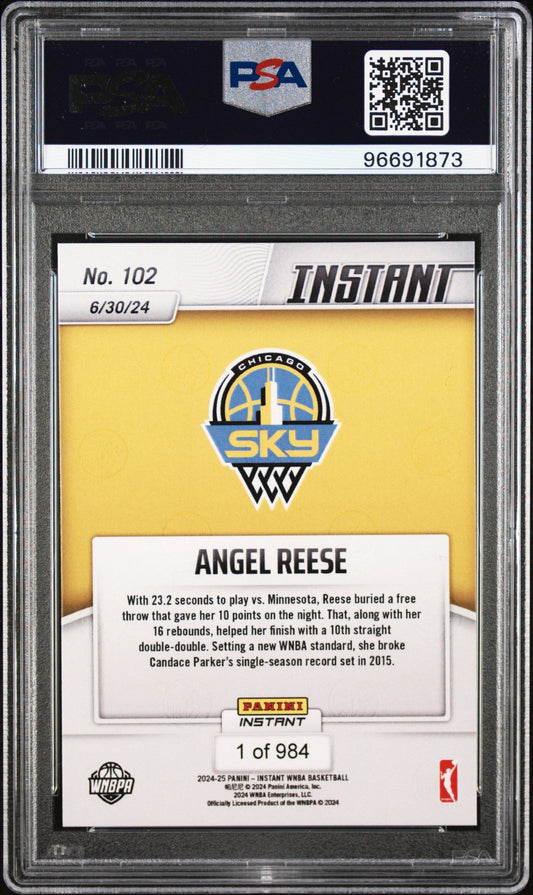 Graded 2024 Panini Instant WNBA Angel Reese #102 Rookie RC Basketball Card PSA 10 Gem Mint