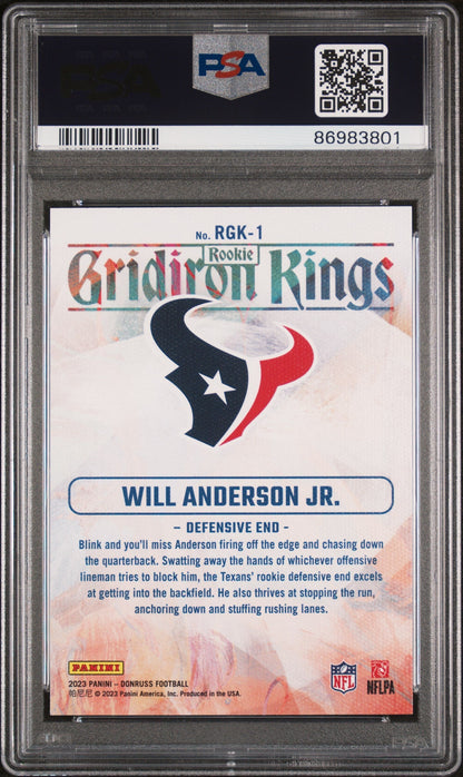 Graded 2023 Panini Donruss Will Anderson #RGK1 Rookie Gridiron Kings Rookie RC Football Card PSA 10 Gem Mint