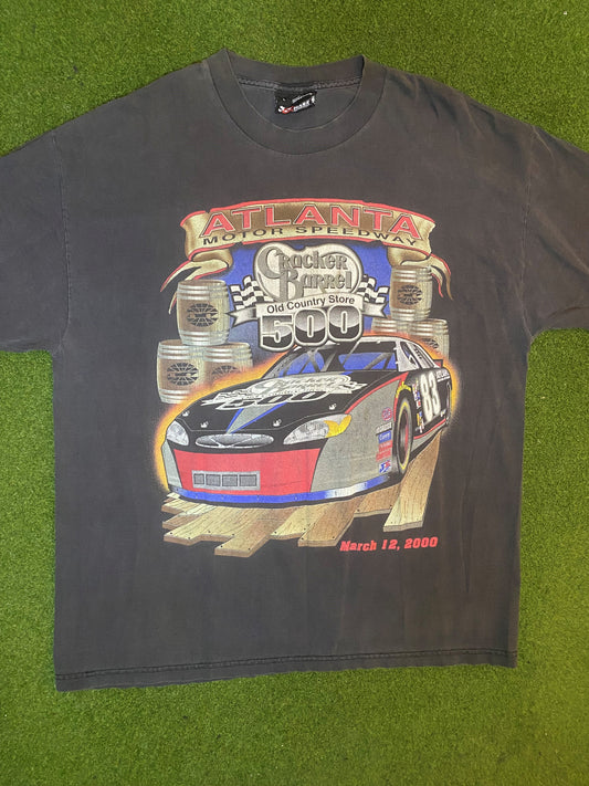 2000 Atlanta Motor Speedway - Cracker Barrel 500 - Double Sided - Vintage NASCAR T-Shirt (Large)