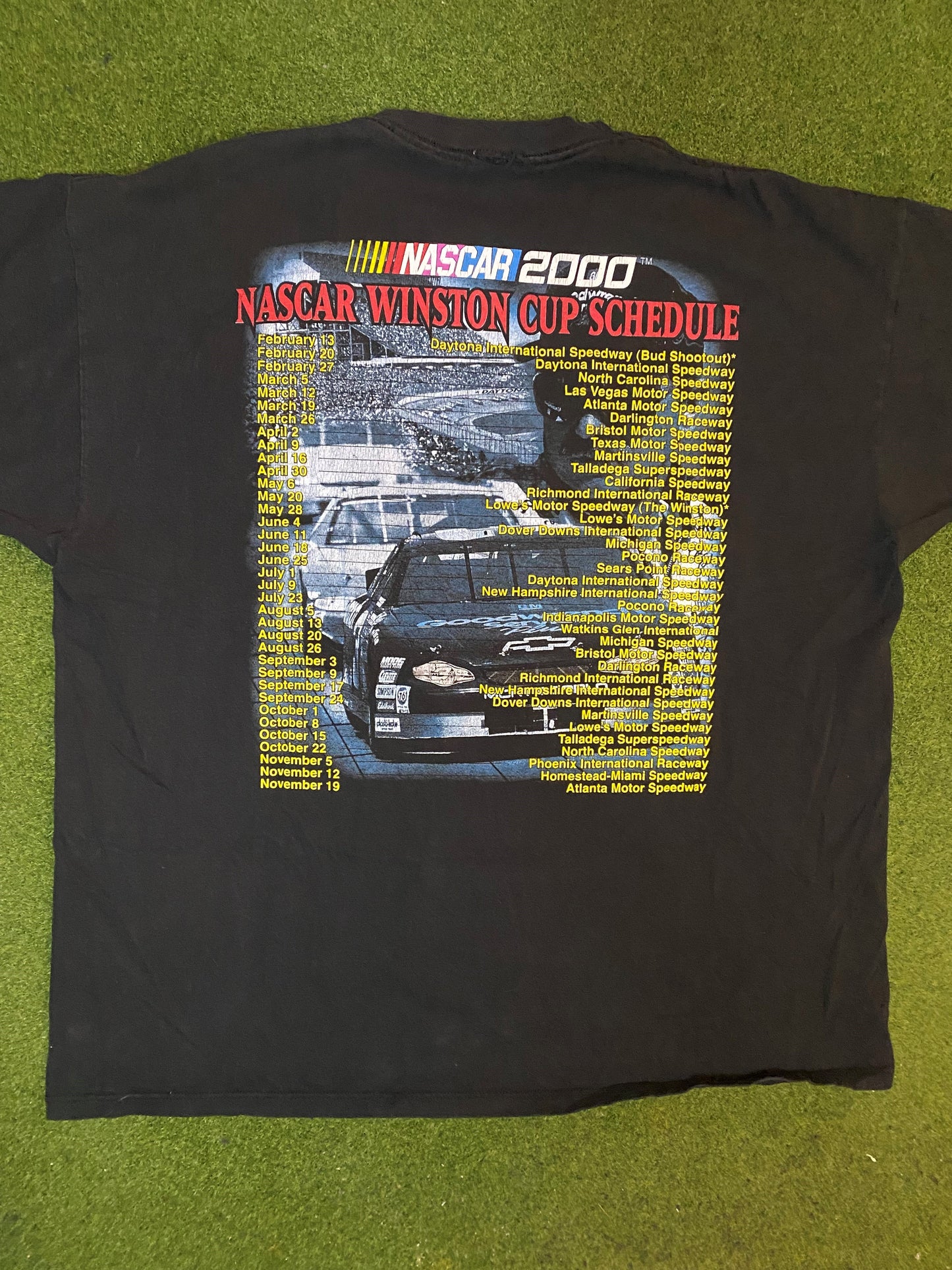 2000 Dale Earnhardt - Winston Cup Schedule - Double Sided - Vintage NASCAR T-Shirt (2XL) Gametime Vintage