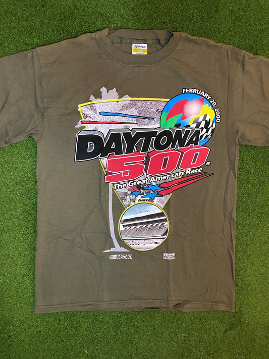 2000 Daytona 500 - Double Sided - Vintage NASCAR T-Shirt (Large)