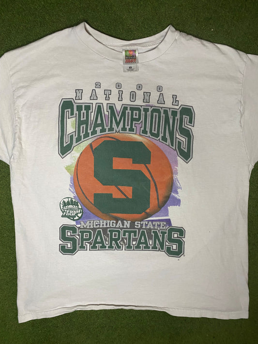 2000 Michigan State Spartans - National Champions - Vintage College T Shirt (XL) - Gametime Vintage