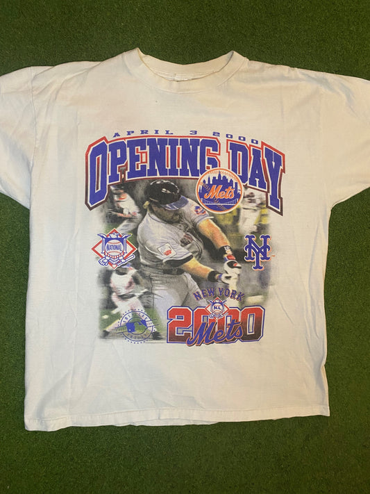 2000 New York Mets - Opening Day - Double Sided - Vintage MLB T-Shirt (XL) Gametime Vintage