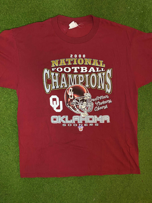 2000 Oklahoma Sooners - National Champions - Double Sided - Vintage College Football T-Shirt (XL) Gametime Vintage