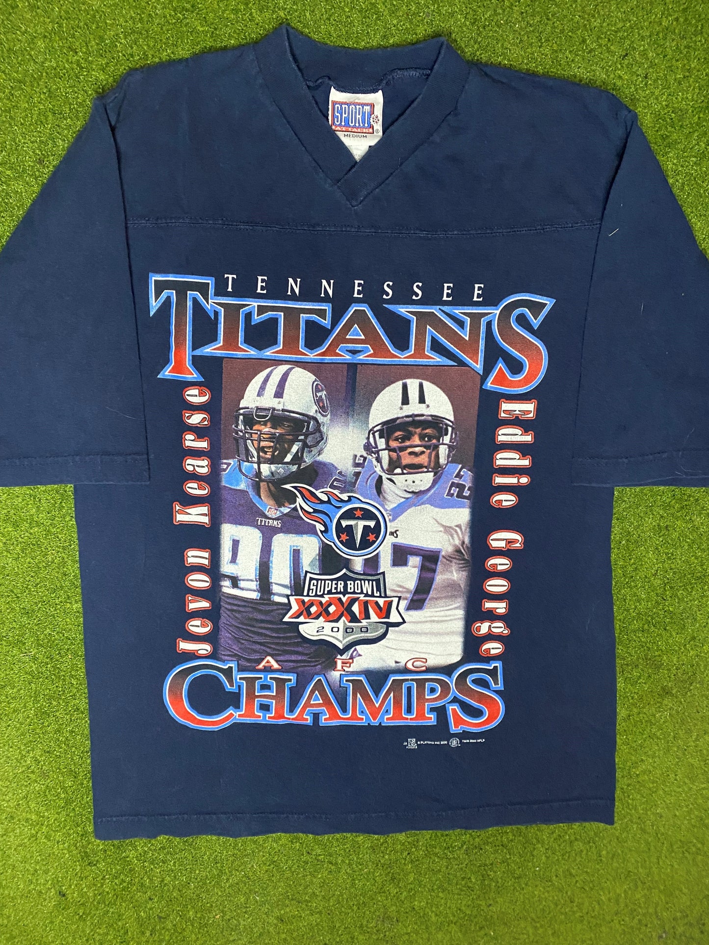 2000 Tennessee Titans - Ft. Jevon Kearse and Eddie George - Vintage NFL Player T-Shirt (Medium) Gametime Vintage