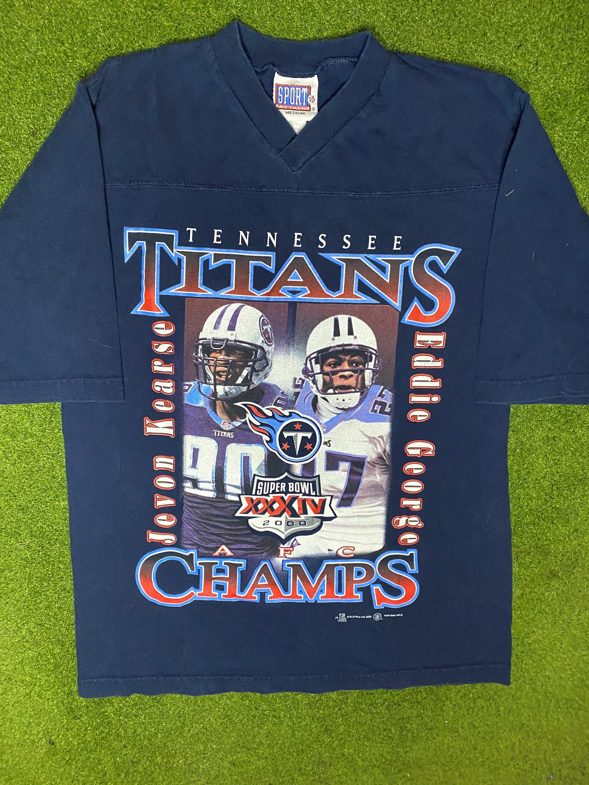 2000 Tennessee Titans - Ft. Jevon Kearse and Eddie George - Vintage NFL Player T-Shirt (Medium)