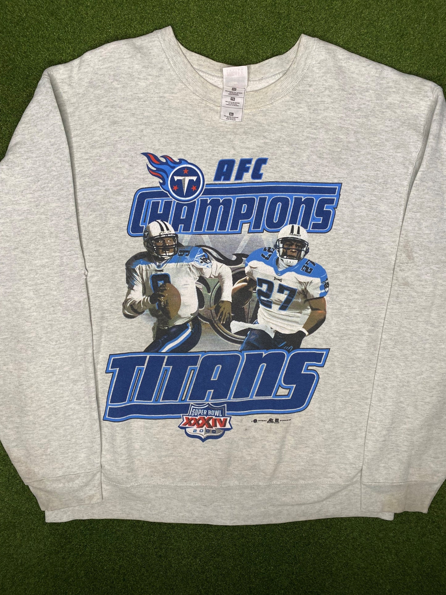2000 Tennessee Titans - Mcnair and George AFC Champs - Vintage NFL Sweatshirt (XL)