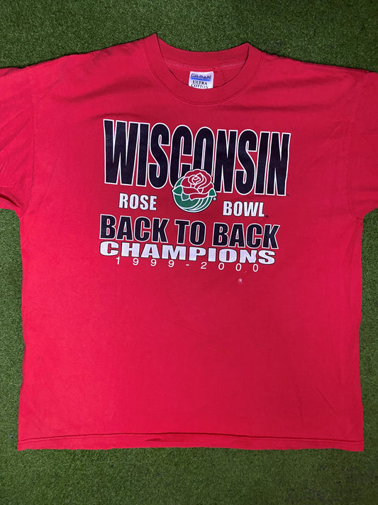 2000 Wisconsin Badgers - Back to Back Rose Bowl Champs - Vintage College T-Shirt (XL) Gametime Vintage