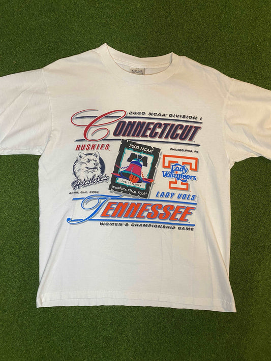 2000 Womens Final Four - Uconn Huskies vs Tenn Lady Vols - Vintage College Basketball Tee Shirt (Medium) Gametime Vintage