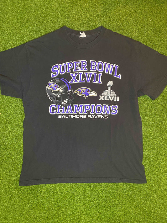 2001 Baltimore Ravens - Super Bowl XLVII Champs - Vintage NFL Tee Shirt (Large) - Gametime Vintage