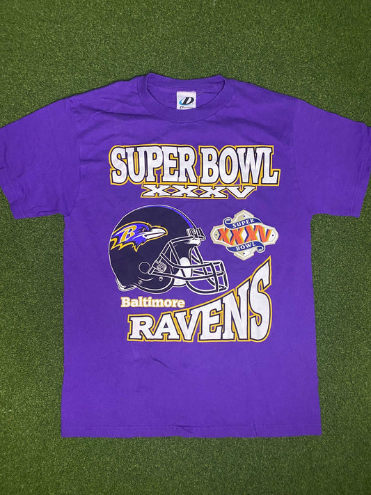 2001 Baltimore Ravens - Super Bowl XXXV Champions - Vintage NFL Tee Shirt (Medium) - Gametime Vintage