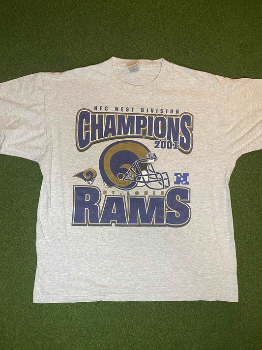 2001 St. Louis Rams - NFC West Div Champs - Vintage NFL Tee (XL) - Gametime Vintage