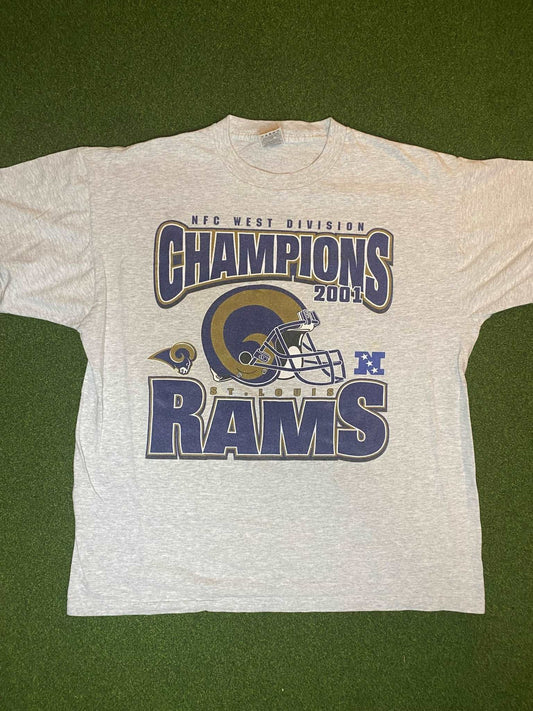 2001 St. Louis Rams - NFC West Div Champs - Vintage NFL Tee (XL) - GAMETIME VINTAGE