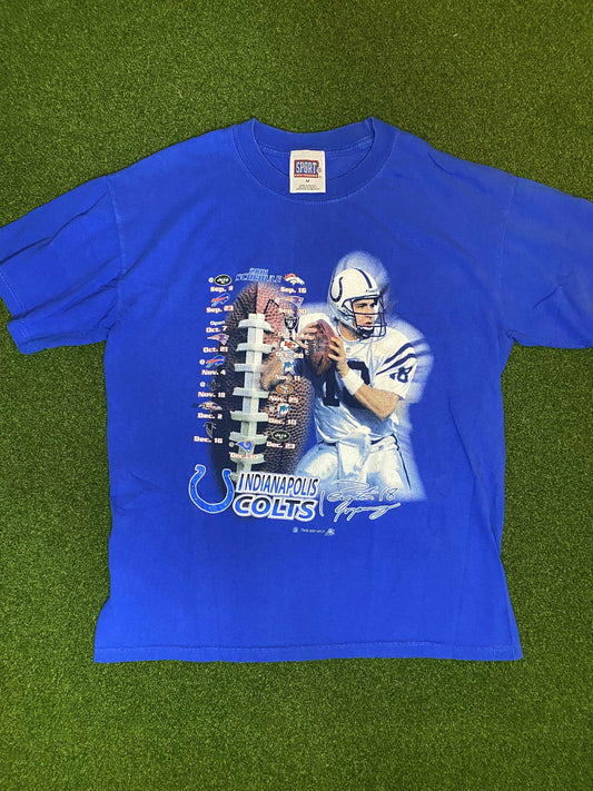 2001 Indianapolis Colts - Peyton Manning - Vintage NFL Player Tee Shirt (Medium)