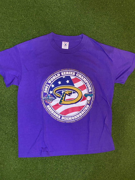 2001 Arizona Diamondbacks - World Series Champions - Double Sided - Vintage MLB Tee Shirt (Youth XL) - Gametime Vintage