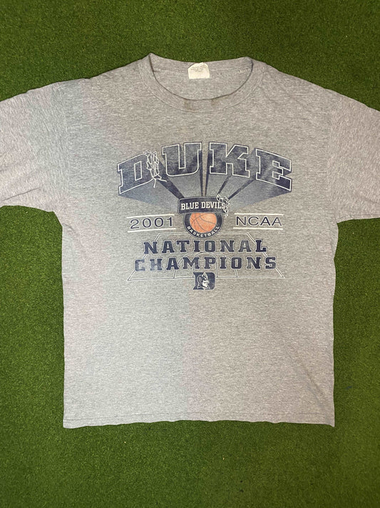 2001 Duke Blue Devils - National Champions - Vintage College Basketball Tee Shirt (Large) Gametime Vintage