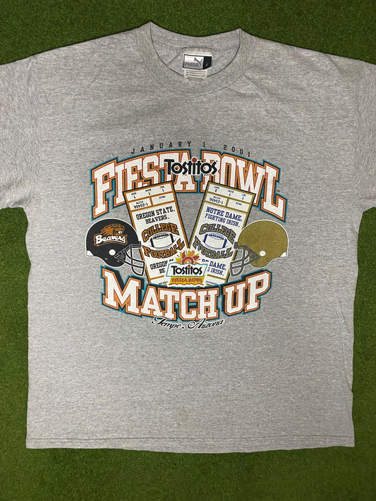 2001 Fiesta Bowl - Oregon State Vs. Notre Dame - Vintage College Football T-Shirt (Large) - Gametime Vintage