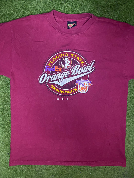 2001 Florida State Seminoles - Orange Bowl - Vintage College T-Shirt (Large) - Gametime Vintage