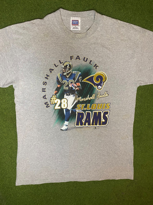 2001 St. Louis Rams - Marshall Faulk - Vintage NFL Player T-Shirt (XL) Gametime Vintage