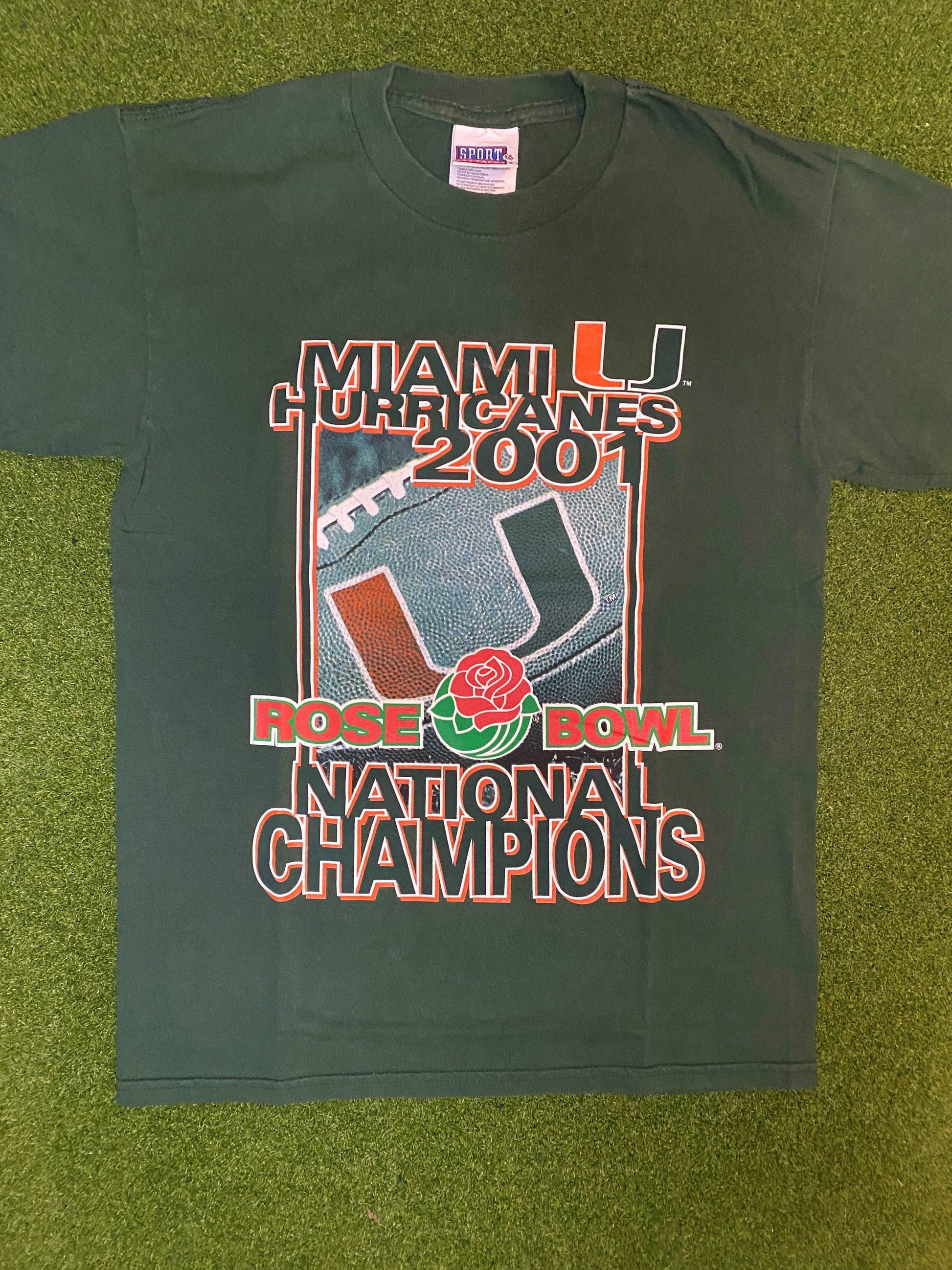 2001 Miami Hurricanes - National Champions - Vintage College Football Tee Shirt (Medium)