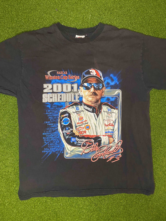 2001 Dale Earnhardt Double Sided - NASCAR Schedule - Vintage NASCAR Tee Shirt (XL) - Gametime Vintage