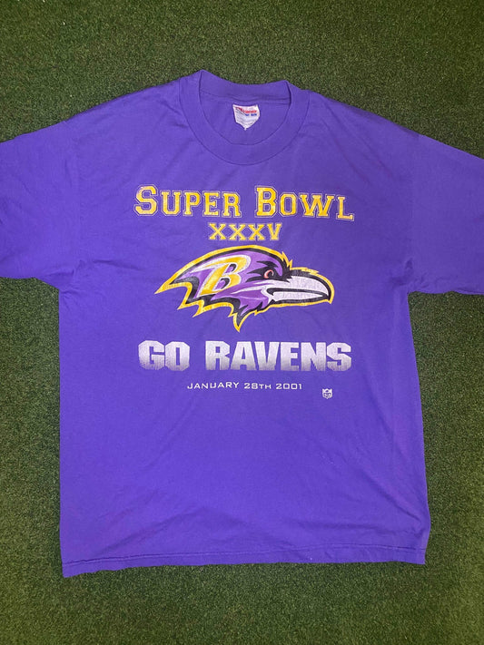 2001 Baltimore Ravens - Super Bowl XXXV Champs - Vintage NFL Tee Shirt (Large) Gametime Vintage