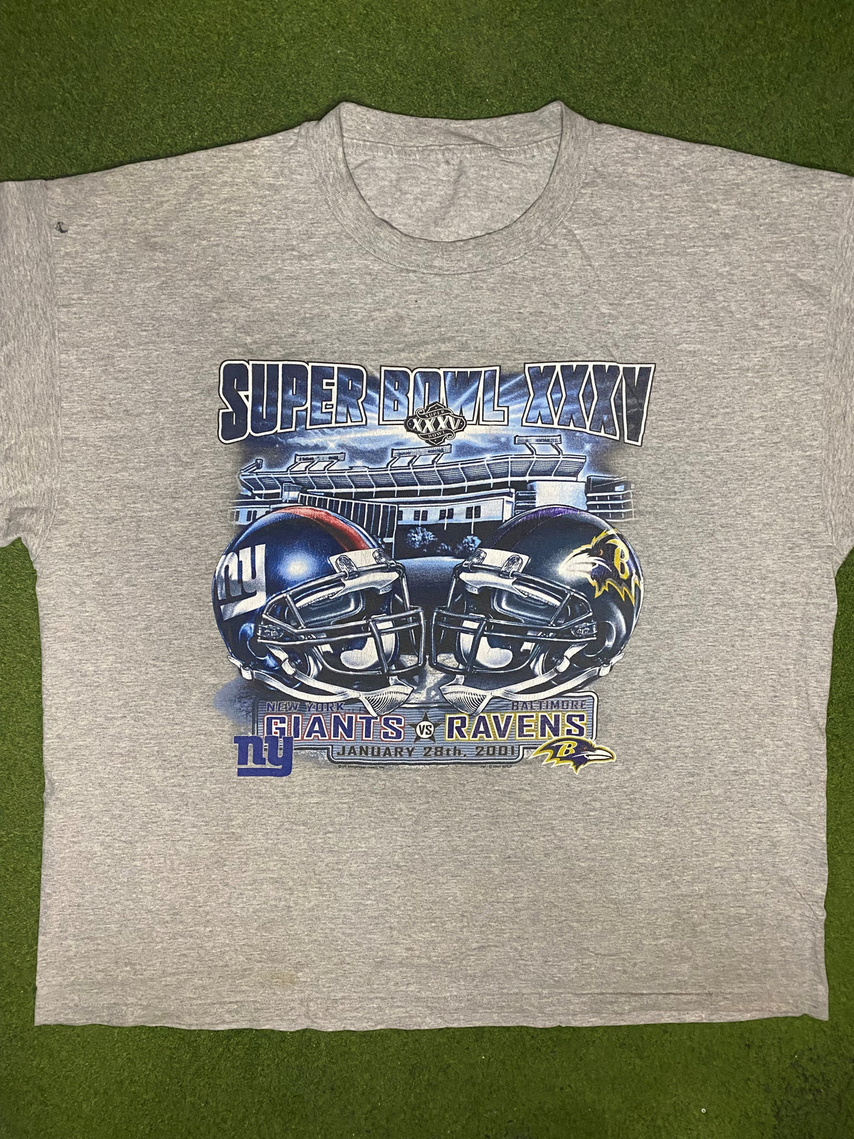 2001 Super Bowl XXXV - Giants Vs. Ravens - Vintage NFL T Shirt (2XL) - Gametime Vintage