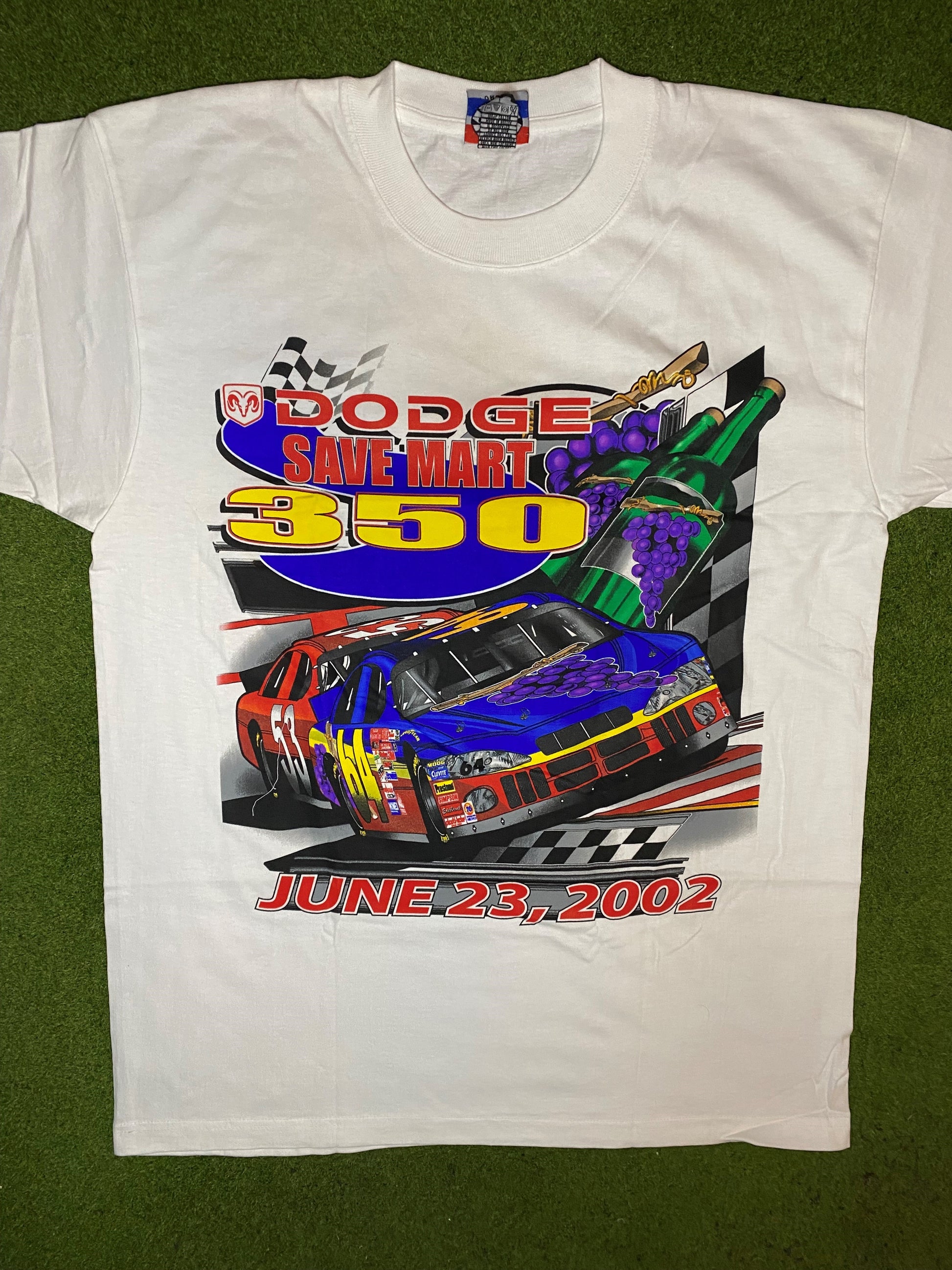 2002 Dodge Save Mart 350 - Double Sided - Vintage NASCAR T-Shirt (Large) 