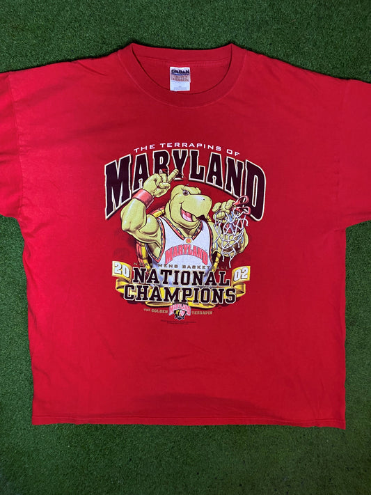 2002 Maryland Terrapins - National Champions - Vintage College Basketball T-Shirt (2XL) Gametime Vintage