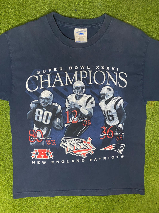 2002 New England Patriots - Super Bowl Champions - Vintage NFL Player T Shirt (Youth XL) - Gametime Vintage