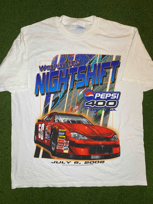 2002 Pepsi 400 - Workin' the Nighshift - Vintage NASCAR Tee Shirt (XL)