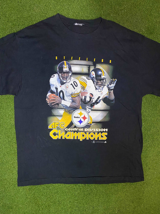 2002 Pittsburgh Steelers - AFC Champs ft. Jerome Bettis and Kordell Stewart - Vintage NFL T-Shirt (XL) Gametime Vintage