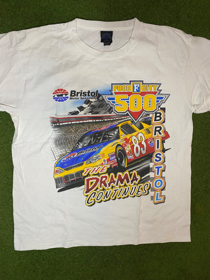 2003 Bristol Motor Speedway - Food City 500 - Double Sided - Vintage NASCAR Tee (Large) 