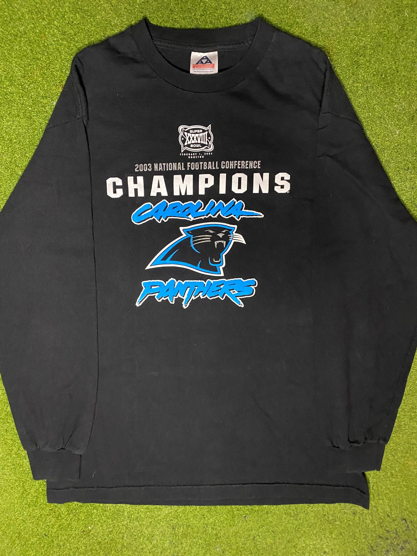 2003 Carolina Panthers - NFC Champions - Vintage NFL Long Sleeve (Large) - Gametime Vintage