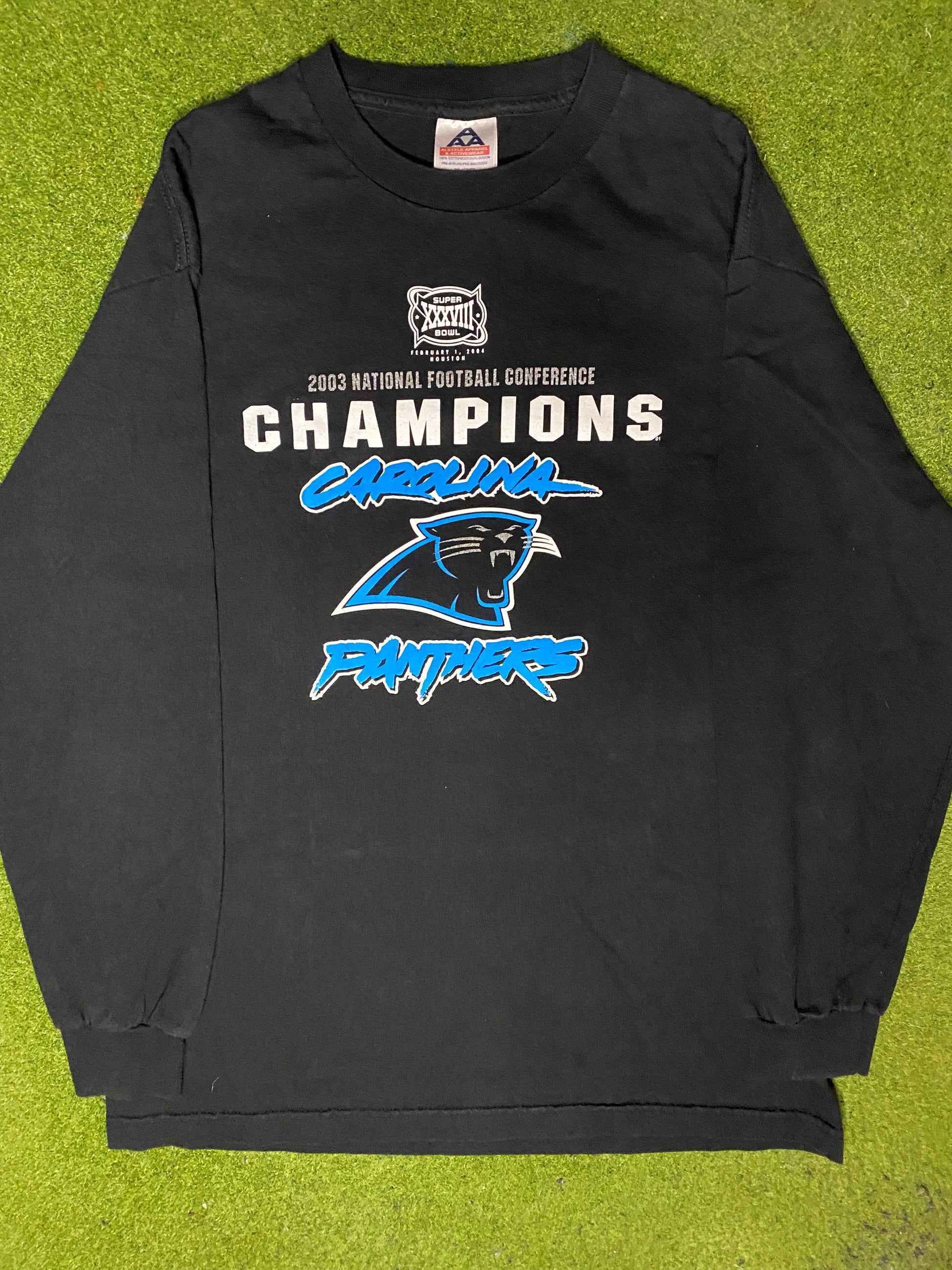 2003 Carolina Panthers - NFC Champions - Vintage NFL Long Sleeve (Large) - Gametime Vintage