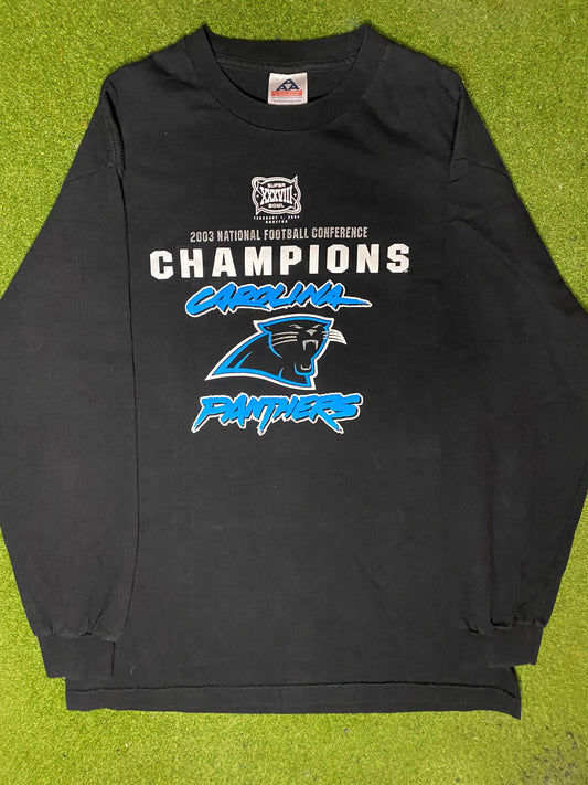 2003 Carolina Panthers - NFC Champions - Vintage NFL Long Sleeve (Large) - Gametime Vintage