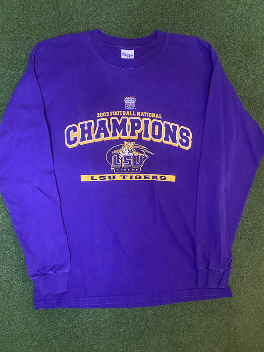 2003 LSU Tigers - National Champions - Vintage College Football Long Sleeve (Large) - Gametime Vintage