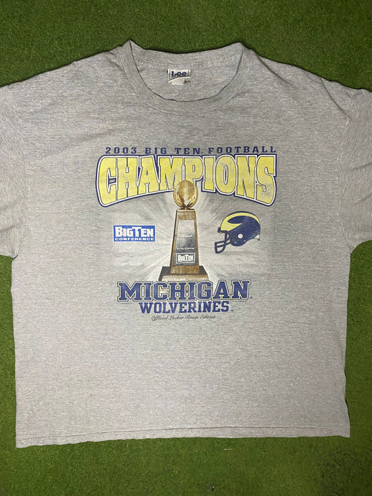 2003 Michigan Wolverines - Big 10 Champions - Vintage College T Shirt (2XL) - Gametime Vintage