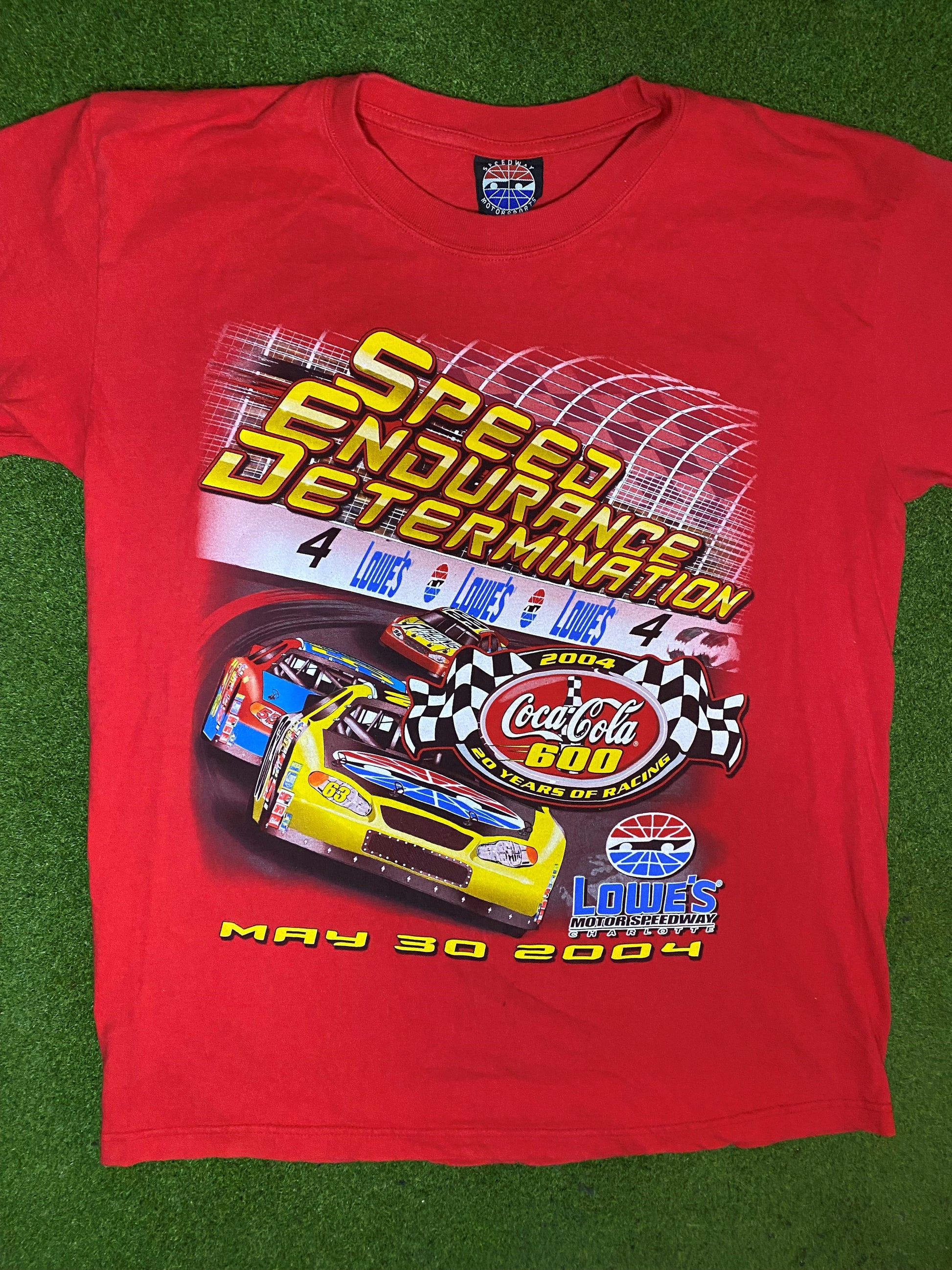 2004 Lowes Motor Speedway - Coca Cola 600 - Double Sided - Vintage NASCAR T-Shirt (Large) 