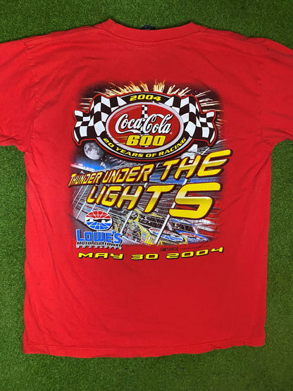 2004 Lowes Motor Speedway - Coca Cola 600 - Double Sided - Vintage NASCAR T-Shirt (Large) 